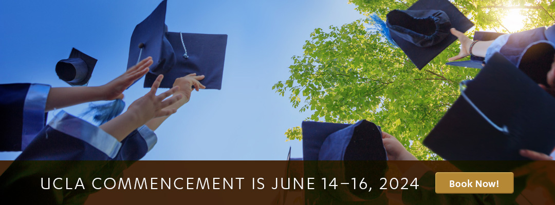 Commencement is June 14-16, 2024. Booking window opens on August 15 at 10:00 am pacific.